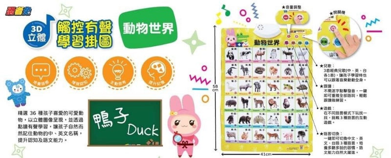 幼福 忍者兔立體有聲學習掛圖系列-動物世界