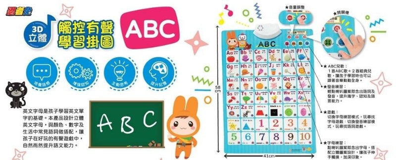 幼福 忍者兔立體有聲學習掛圖系列-ABC