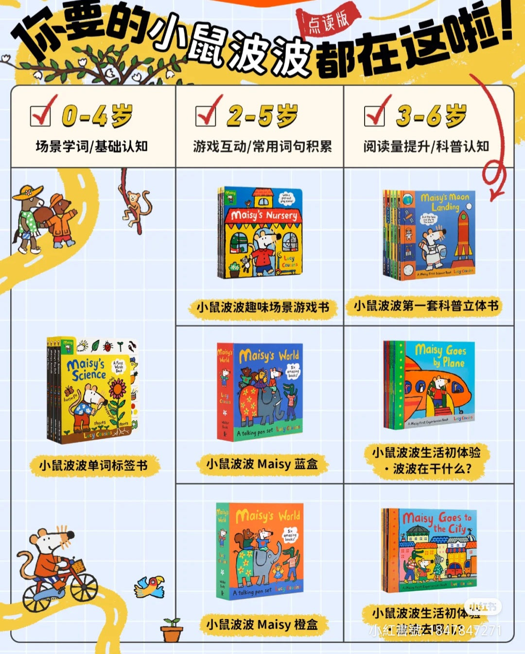 毛毛蟲筆 小鼠波波 Maisy 抽拉機關書+貼紙故事繪本 6冊 (橙盒-養成生活好習慣)