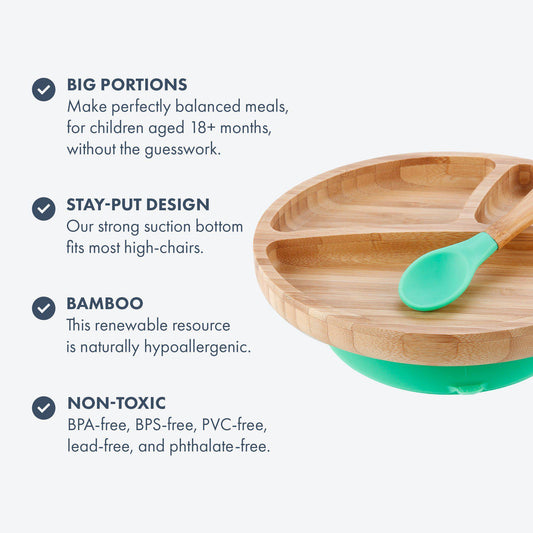 Avanchy Bamboo Suction Toddler Plate + Spoon