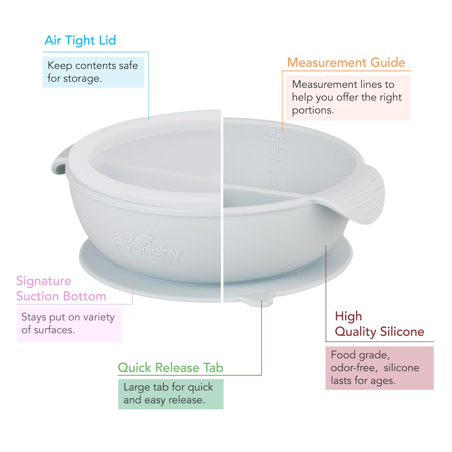 Avanchy Silicone Suction Divided Bowl + Lid