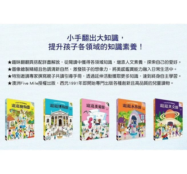 幼福 STEAM全知識博物館翻翻書系列-【全套五冊+親子共讀引導手冊+附贈考古挖掘仿真恐龍化石組】